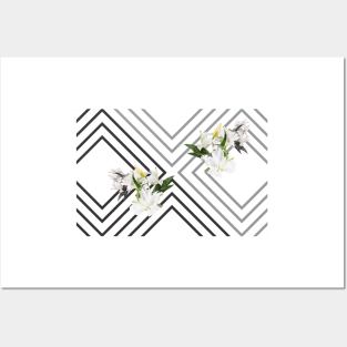 White Flowers & Squares Posters and Art